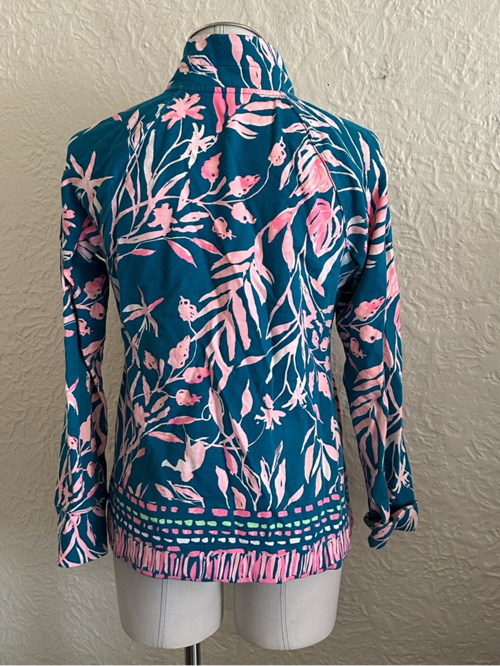 Lilly Pulitzer Skipper Popover Tidal Wave It’s Prime Time Teal Pink Quarter Zip - Picture 5 of 10